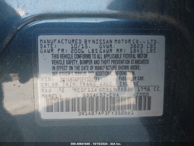 Nissan SENTRA SV 2015 3N1AB7AP3FY352221 Image 9