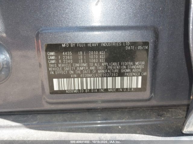 4S3BMCL62E3037393 Subaru Legacy 2.5i Limited