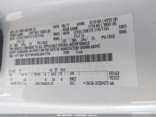Ford F-150 Xl 2017 1FTMF1EF9HKE54170 Image 9