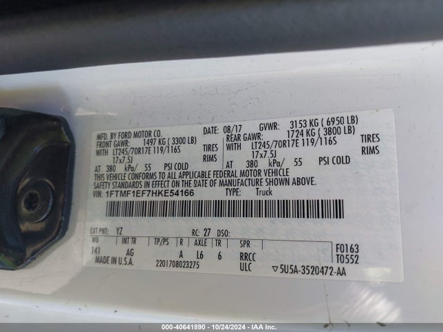 Ford F-150 Xl 2017 1FTMF1EF7HKE54166 Image 9