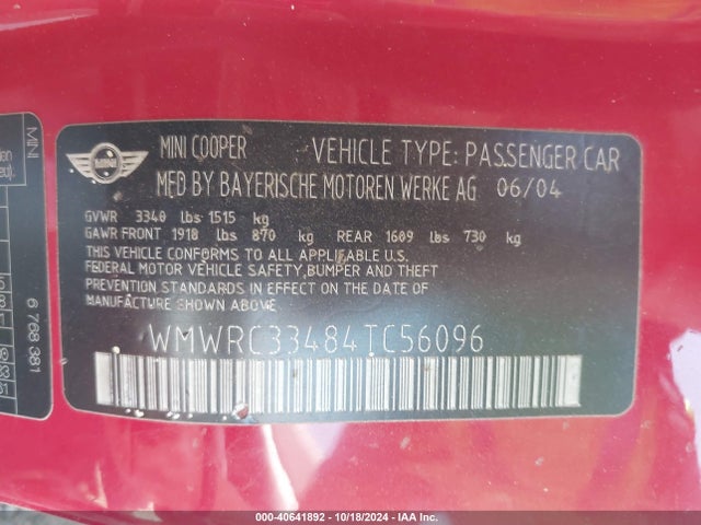 2004 MINI COOPER WMWRC33484TC56096 Photo 8