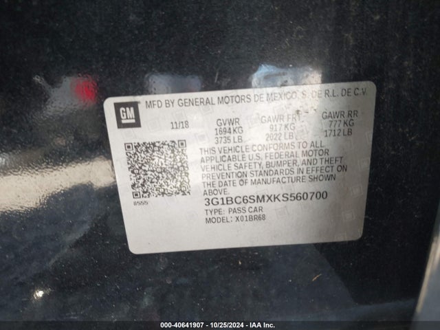 3G1BC6SMXKS560700 Chevrolet CRUZE LS