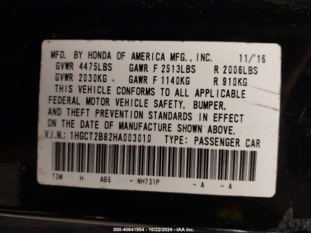 1HGCT2B82HA003010 Honda Accord Ex-l V6