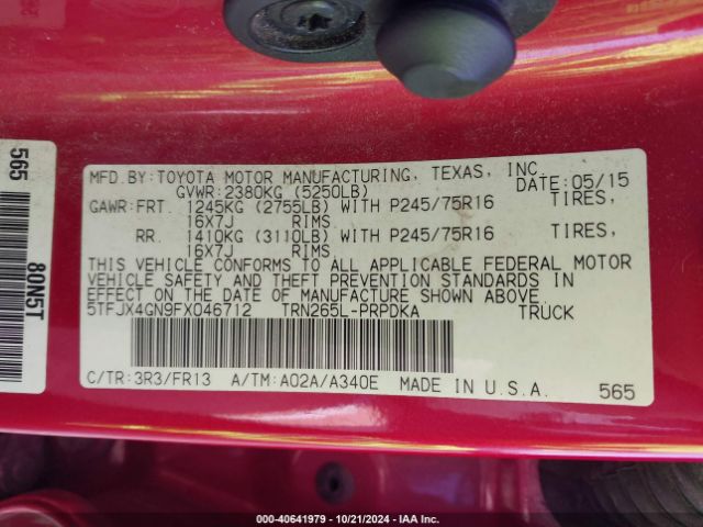 5TFJX4GN9FX046712 Toyota Tacoma Prerunner