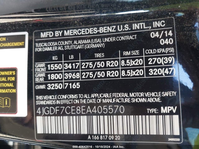 4JGDF7CE8EA405570 Mercedes-Benz Gl 450 4matic