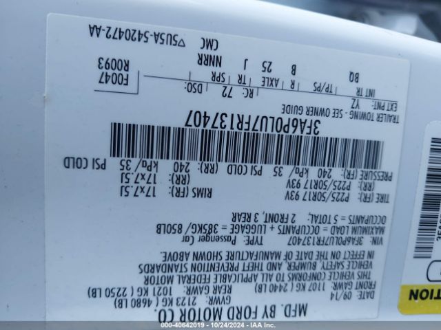 3FA6P0LU7FR137407 Ford Fusion Hybrid Se