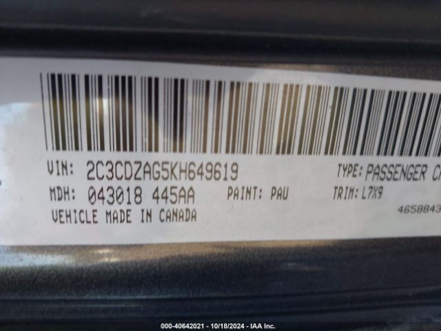 2C3CDZAG5KH649619 Dodge Challenger Sxt