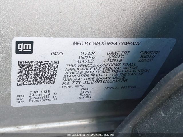 KL77LJE20RC029626 Chevrolet Trax Fwd 2rs