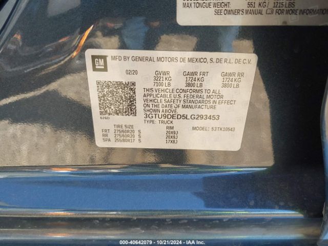 3GTU9DED5LG293453 GMC Sierra 1500 4wd  Short Box Slt