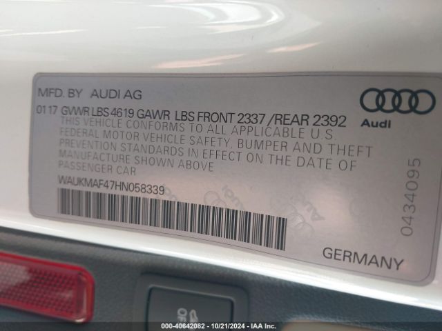 WAUKMAF47HN058339 Audi A4 2.0t Season Of Audi Ultra Premium