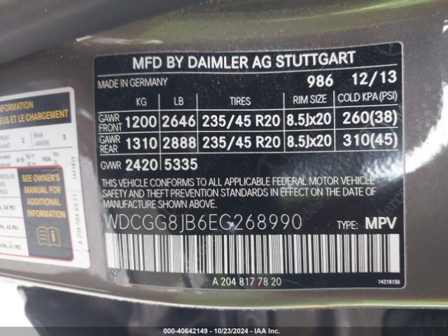 WDCGG8JB6EG268990 Mercedes-Benz Glk 350 4matic