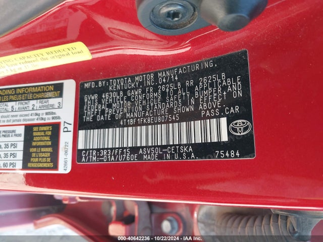 Toyota CAMRY SE 2014 4T1BF1FK8EU807545 Image 9