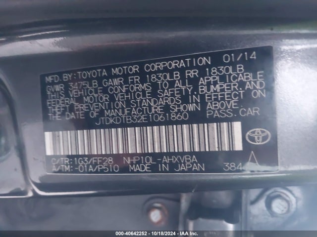 JTDKDTB32E1061860 Toyota Prius C Two