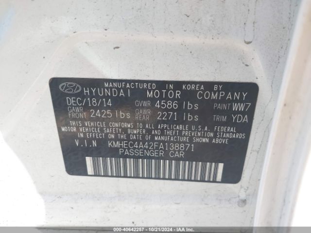 KMHEC4A42FA138871 Hyundai SONATA HYBRID