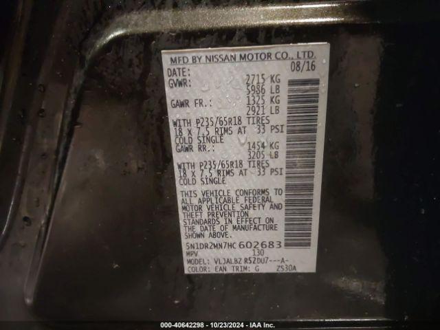 5N1DR2MN7HC602683 Nissan Pathfinder S