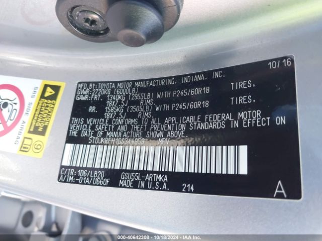 5TDJKRFH1GS344959 Toyota Highlander Xle V6