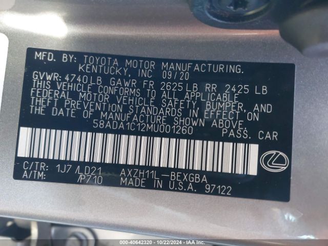 58ADA1C12MU001260 Lexus ES 300H
