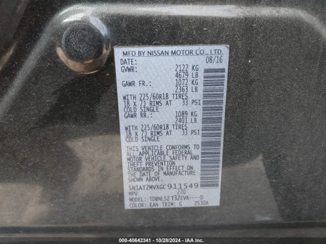 5N1AT2MVXGC911549 Nissan Rogue Sl