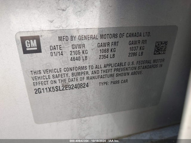 Chevrolet Impala 1fl 2014 2G11X5SL2E9240824 Image 9