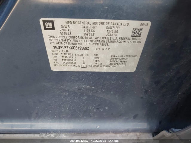 Chevrolet EQUINOX LT 2016 2GNFLFEKXG6125692 Image 9