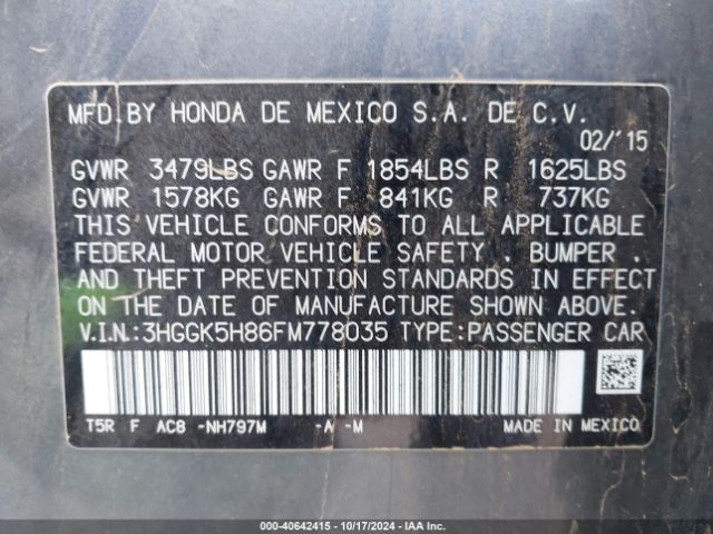 3HGGK5H86FM778035 Honda Fit Ex/ex-l