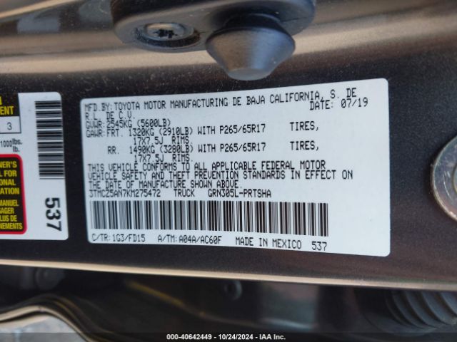 3TMCZ5AN7KM275472 Toyota Tacoma Trd Sport