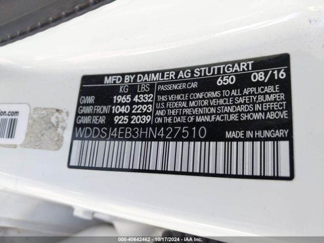 WDDSJ4EB3HN427510 Mercedes-Benz CLA 250