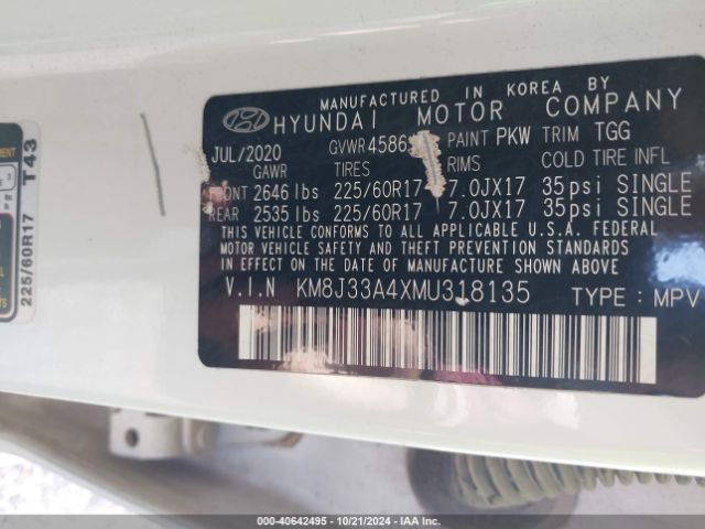 KM8J33A4XMU318135 Hyundai Tucson Value