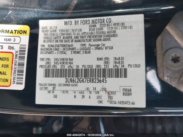 3LN6L2GK7ER823645 Lincoln MKZ