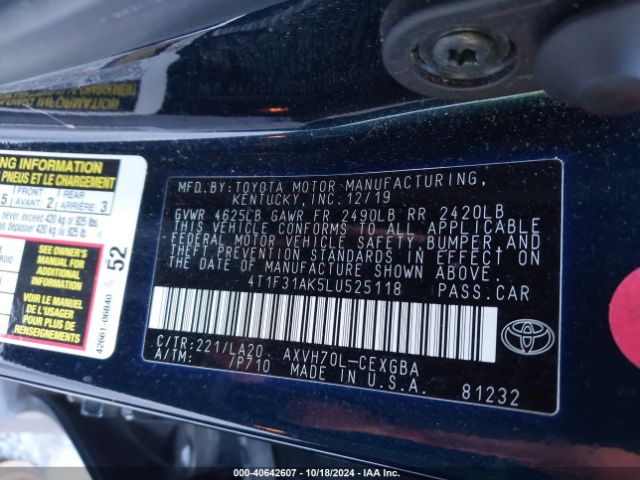 4T1F31AK5LU525118 Toyota Camry Xle Hybrid