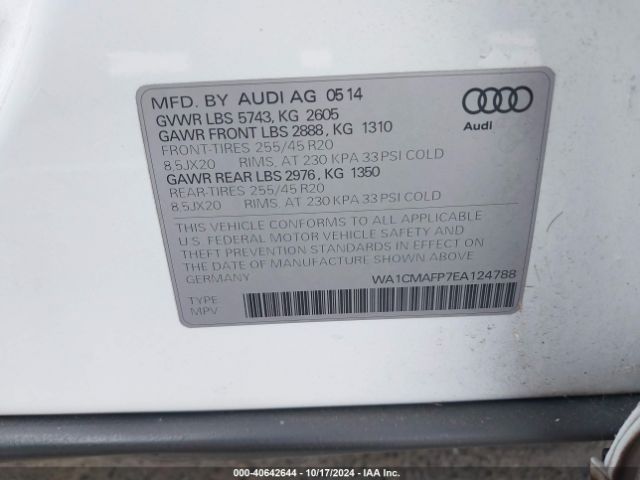 WA1CMAFP7EA124788 Audi Q5 3.0 Tdi Premium Plus