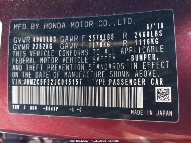 JHMZC5F32JC015157 Honda Clarity Plug-in Hybrid Touring