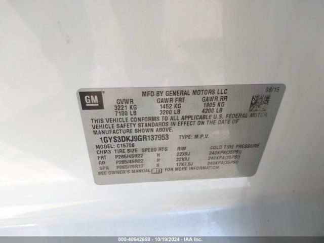 1GYS3DKJ9GR137953 Cadillac Escalade Platinum