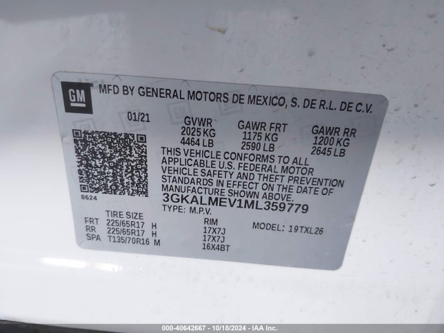 3GKALMEV1ML359779 GMC Terrain Fwd Sle