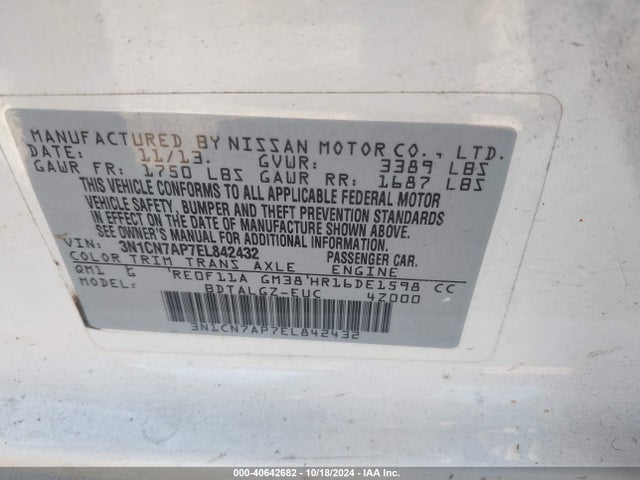 Nissan Versa 1.6 Sl 2014 3N1CN7AP7EL842432 Image 9