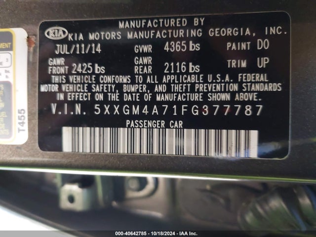 KIA Optima Lx 2015 5XXGM4A71FG377787 Image 9