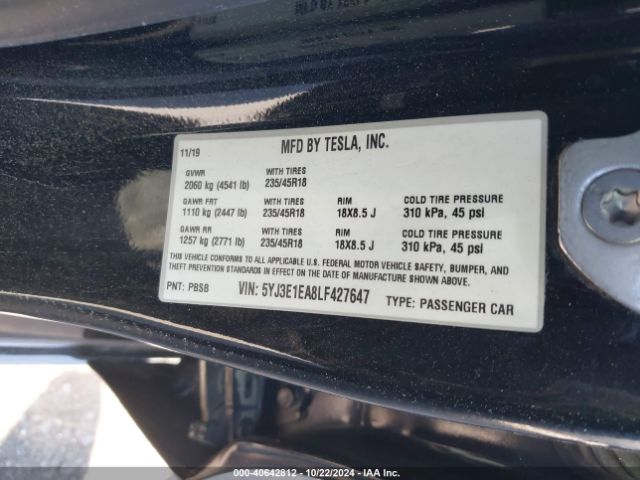 5YJ3E1EA8LF427647 Tesla Model 3 Standard Range Plus Rear-wheel Drive/standard Range Rear-wheel Drive