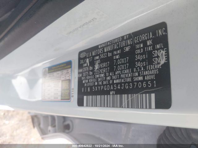 5XYPGDA54JG370651 KIA Sorento 3.3l Lx