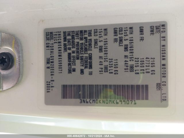 3N6CM0KN0MK699071 Nissan Nv200 Compact Cargo Sv Xtronic Cvt