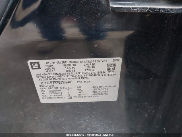 GMC Terrain Sle-2 2016 2GKALNEKXG6339406 Image 9