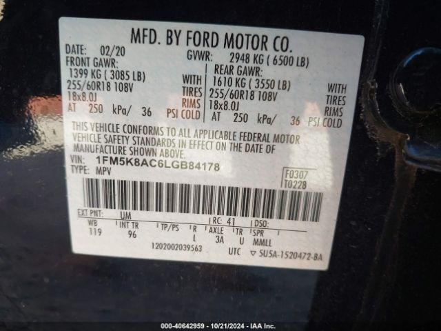 1FM5K8AC6LGB84178 Ford Police Interceptor Utility