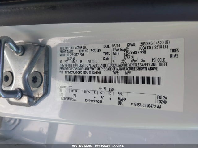 Ford ESCAPE SE 2014 1FMCU0GX1EUE13495 Image 9