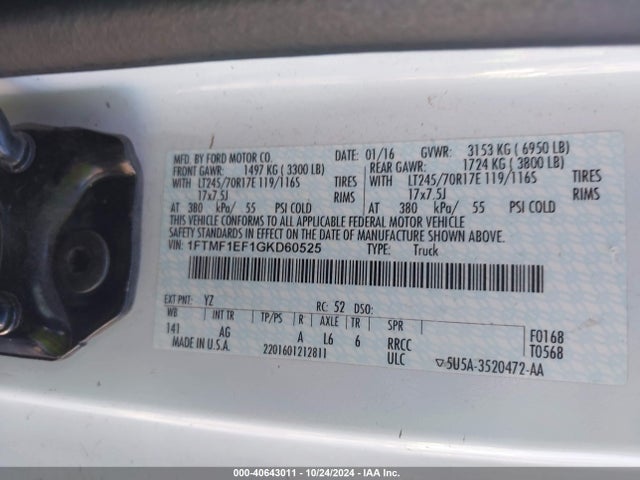 Ford F-150 Xl 2016 1FTMF1EF1GKD60525 Image 9