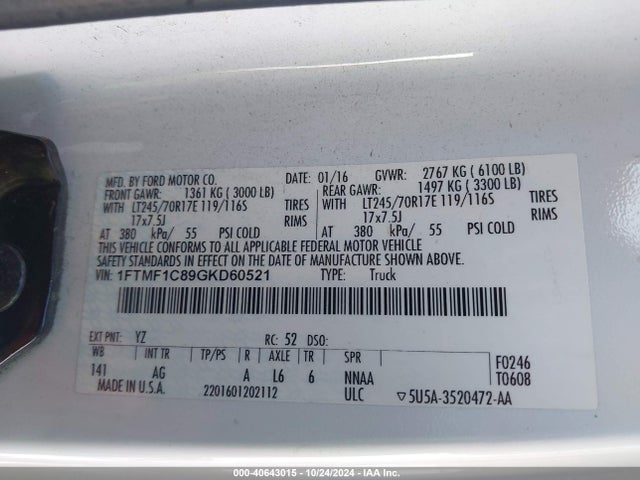 Ford F-150 Xl 2016 1FTMF1C89GKD60521 Image 9