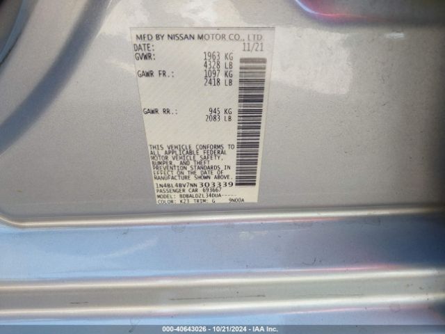 1N4BL4BV7NN303339 Nissan Altima S Fwd