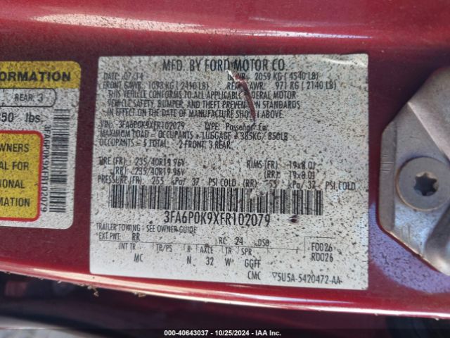 3FA6P0K9XFR102079 Ford Fusion Titanium
