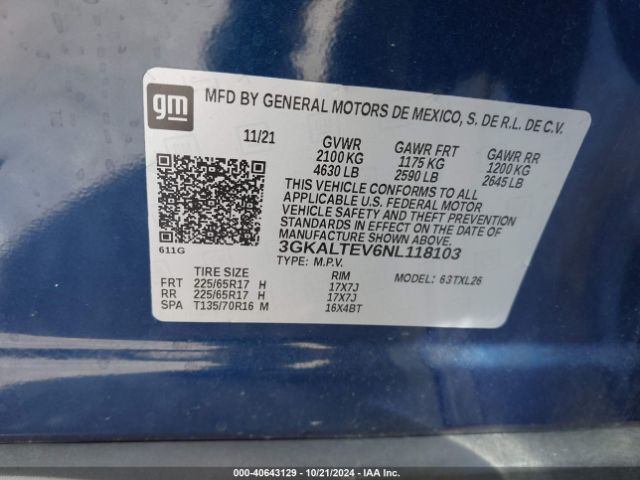 3GKALTEV6NL118103 GMC Terrain Awd Sle