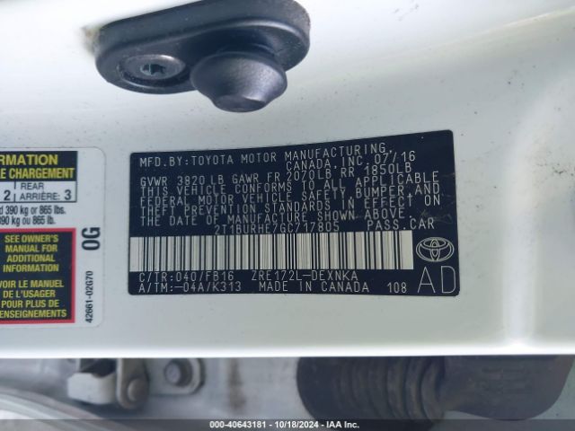 2T1BURHE7GC717805 Toyota COROLLA LE