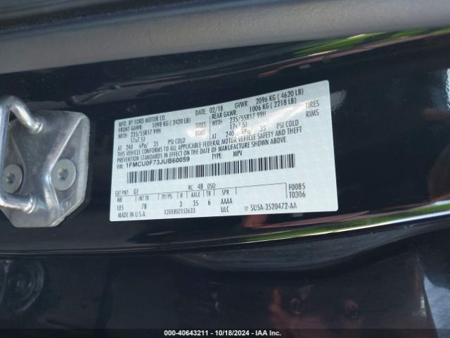 1FMCU0F73JUB60059 Ford ESCAPE S