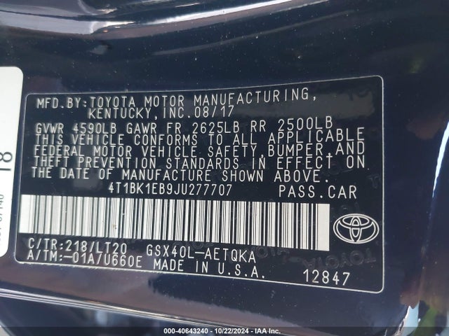 Toyota Avalon Touring 2018 4T1BK1EB9JU277707 Image 9